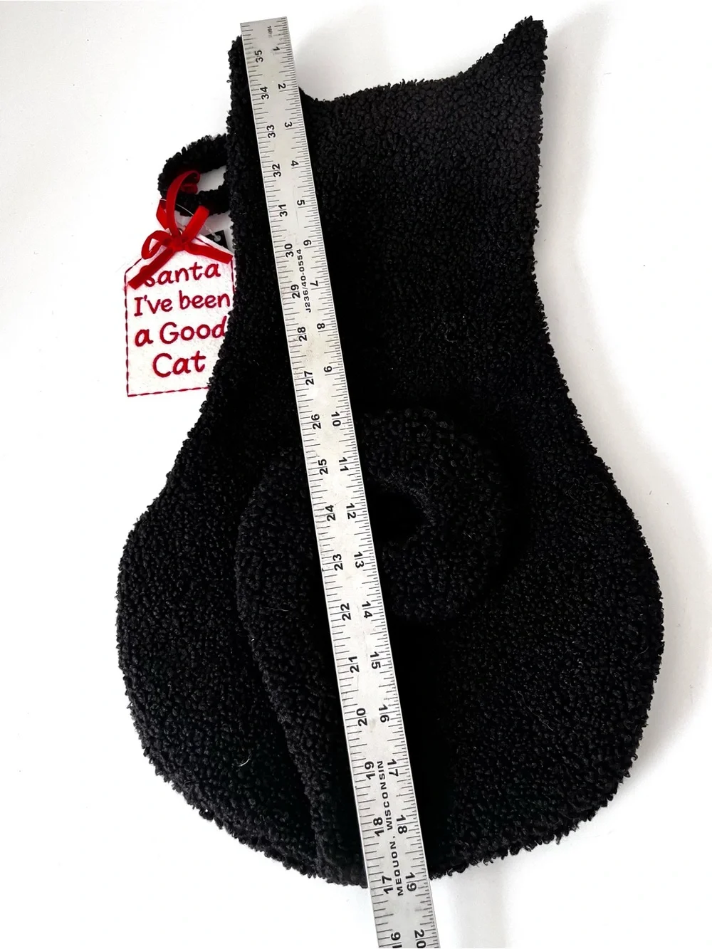 Black Cat Shaped Christmas Stocking Plush Fuzzy Santa I’ve Been A Good Cat Lined